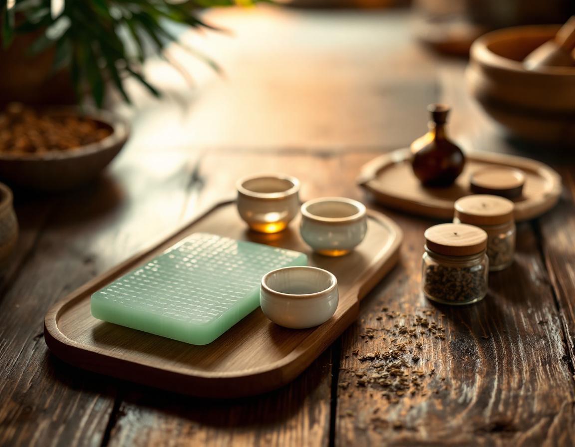 Jade gua sha board with Chinese herbs